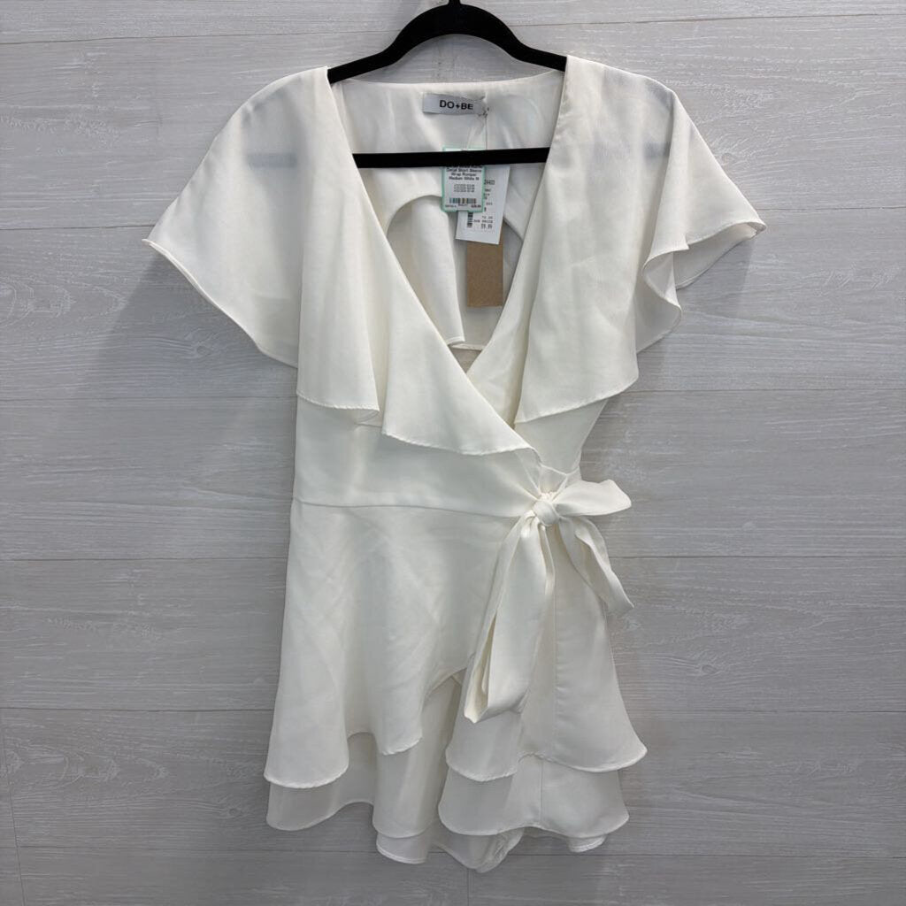 Do Be White Ruffle Detail Short Sleeve Wrap Romper Medium