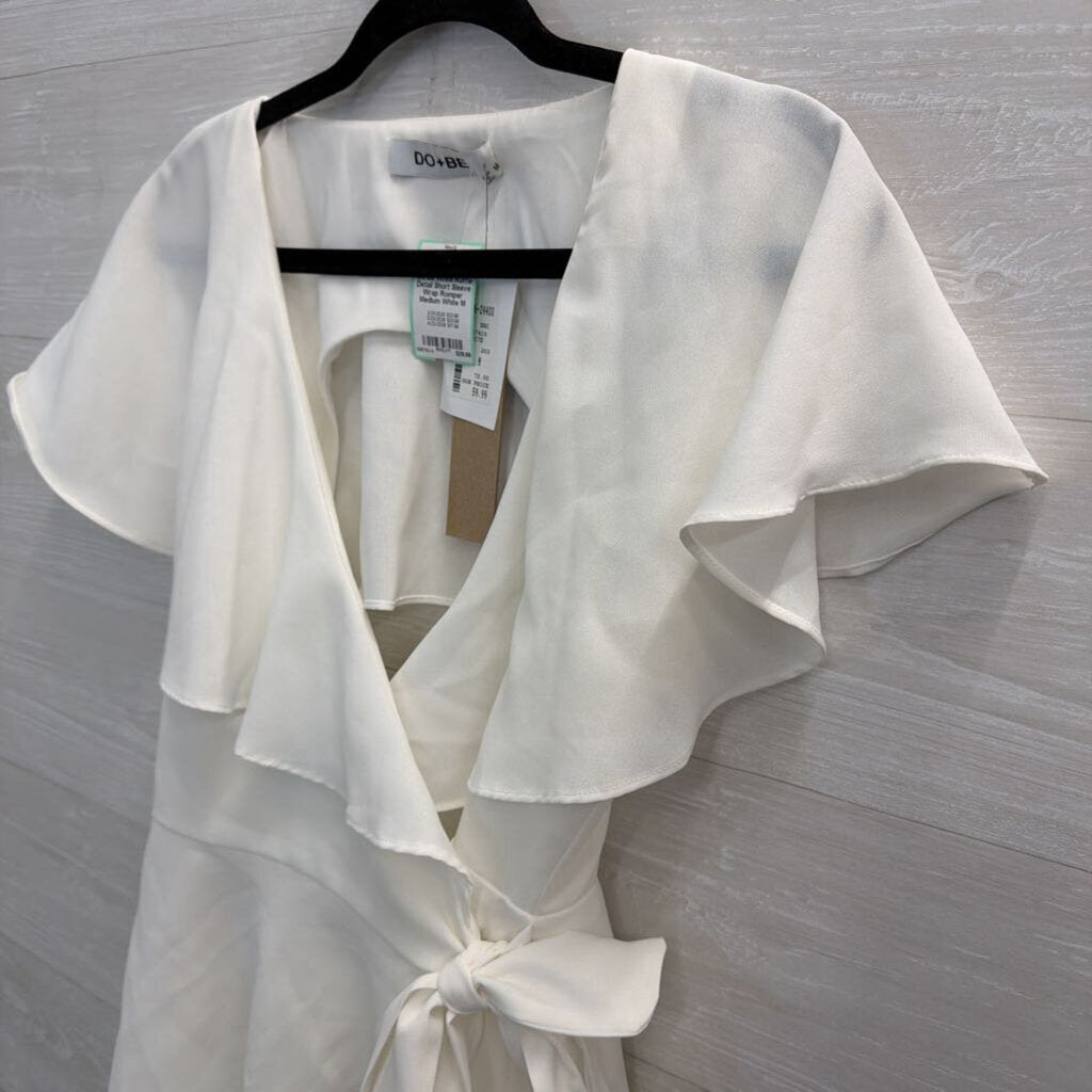 Do Be White Ruffle Detail Short Sleeve Wrap Romper Medium