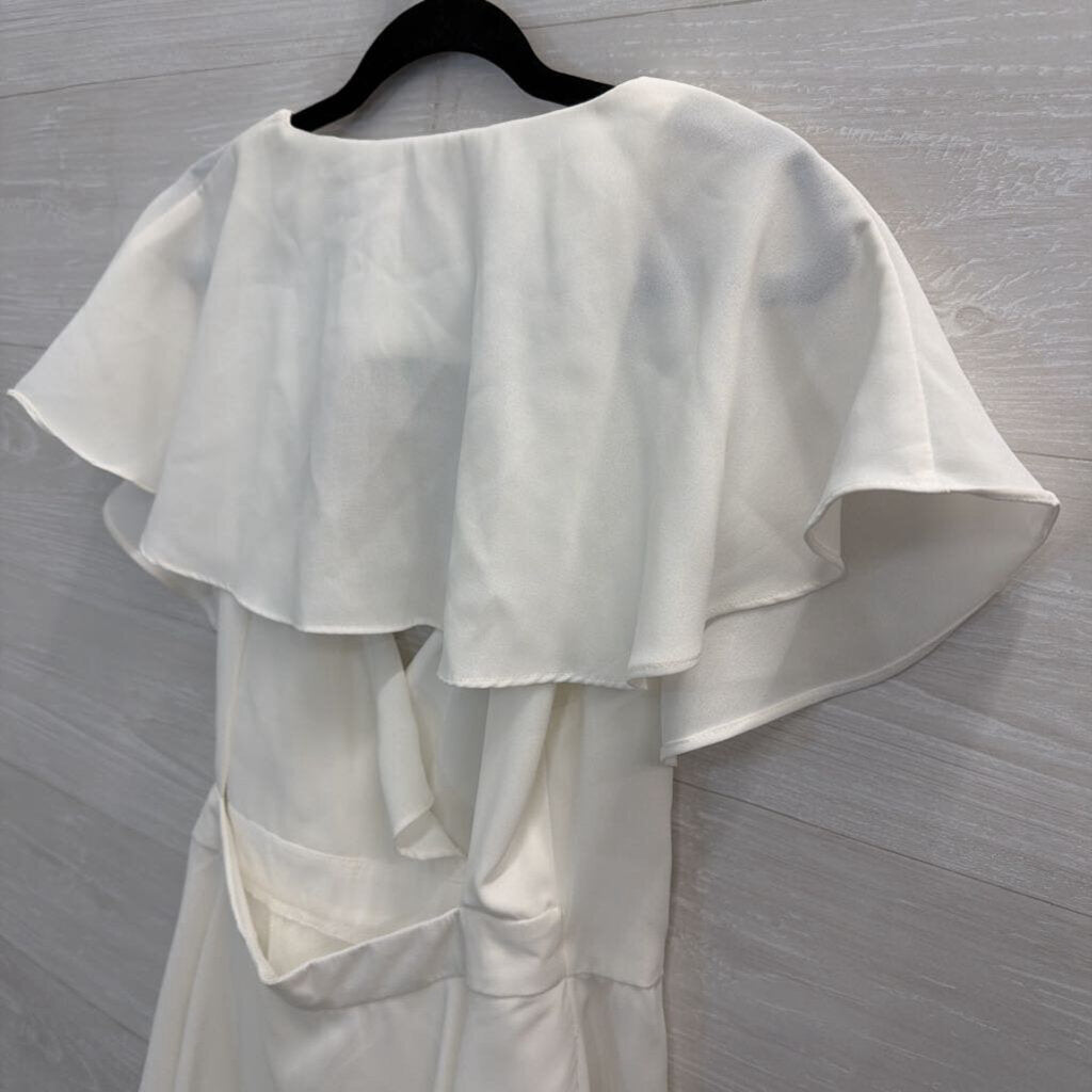 Do Be White Ruffle Detail Short Sleeve Wrap Romper Medium