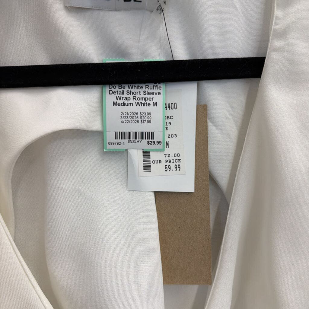 Do Be White Ruffle Detail Short Sleeve Wrap Romper Medium