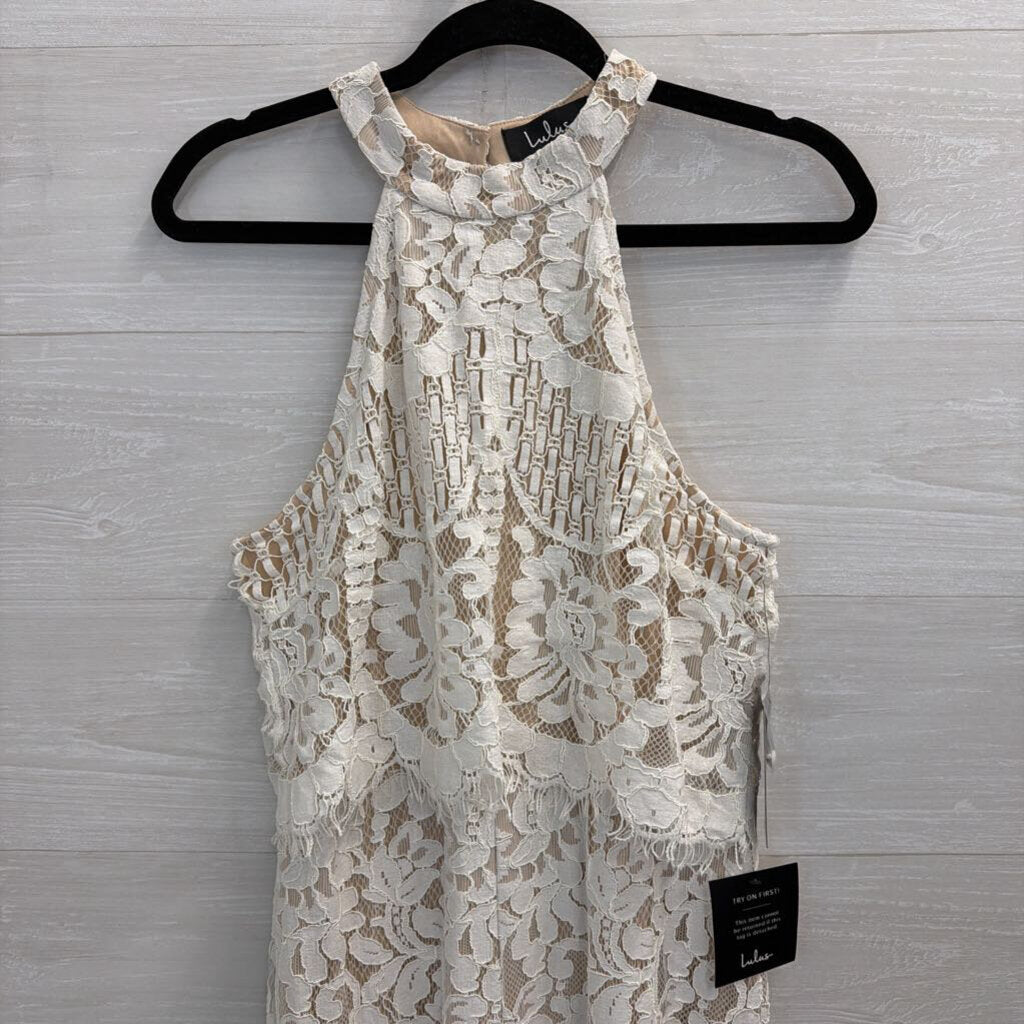 Lulus Beige/ Ivory Lace High Neck Jumpsuit Medium