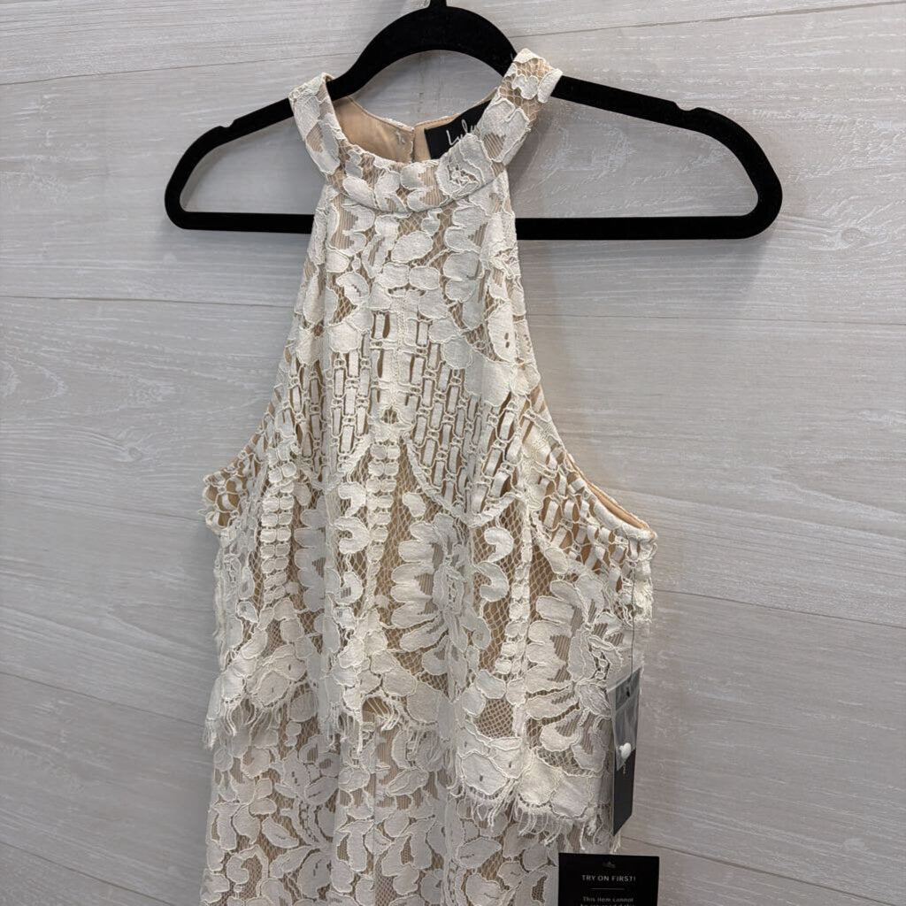 Lulus Beige/ Ivory Lace High Neck Jumpsuit Medium