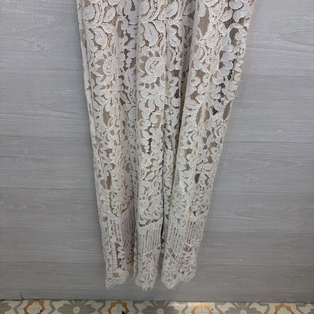 Lulus Beige/ Ivory Lace High Neck Jumpsuit Medium