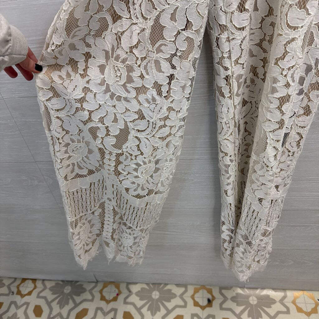 Lulus Beige/ Ivory Lace High Neck Jumpsuit Medium