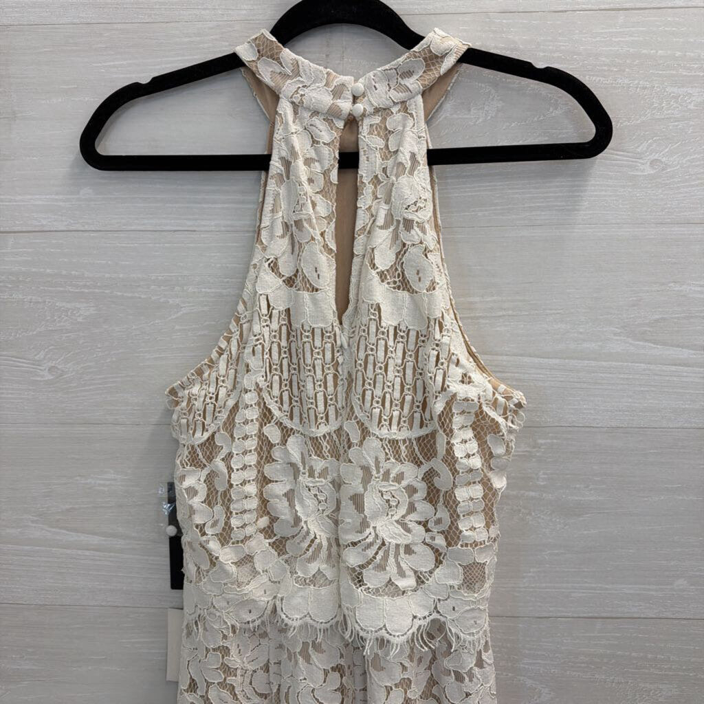 Lulus Beige/ Ivory Lace High Neck Jumpsuit Medium