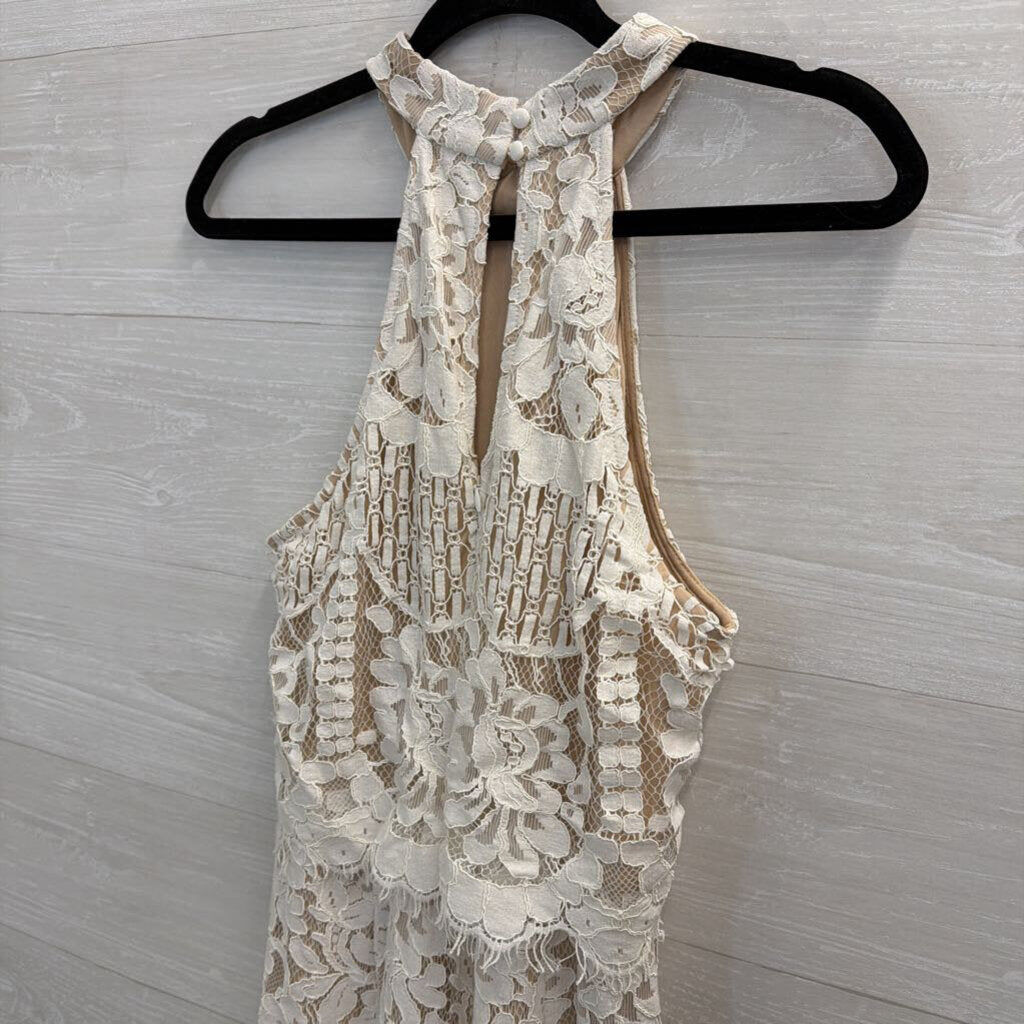 Lulus Beige/ Ivory Lace High Neck Jumpsuit Medium