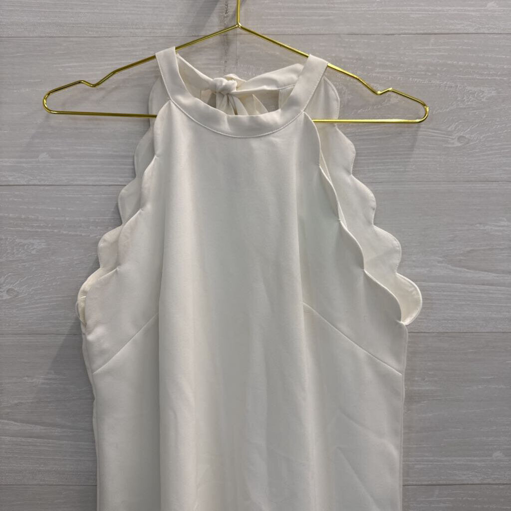 Vanilla Bay White Scallop Detail High Neck Dress Medium