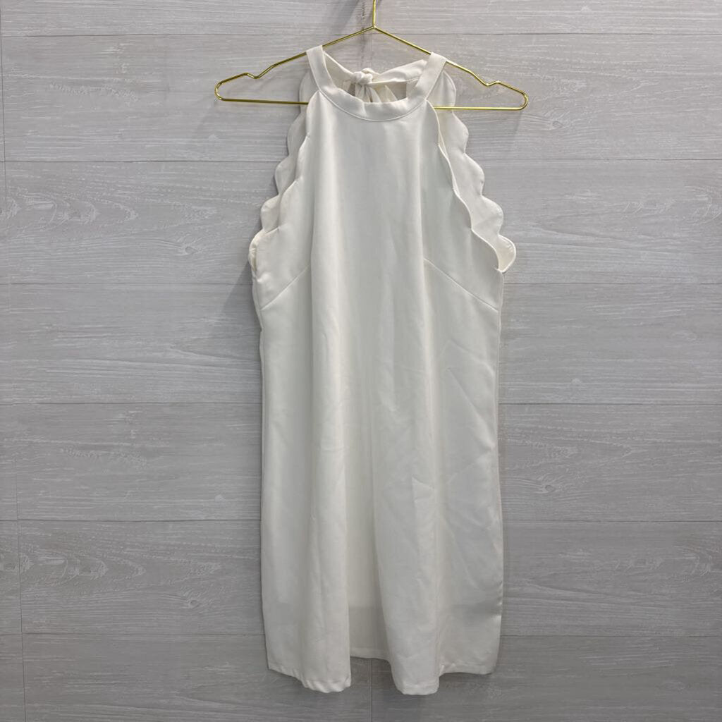 Vanilla Bay White Scallop Detail High Neck Dress Medium