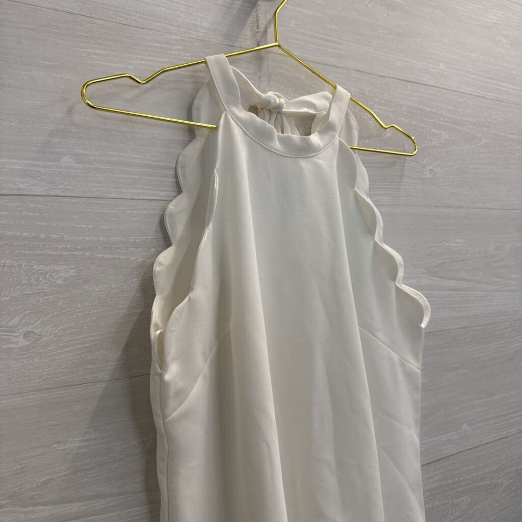Vanilla Bay White Scallop Detail High Neck Dress Medium