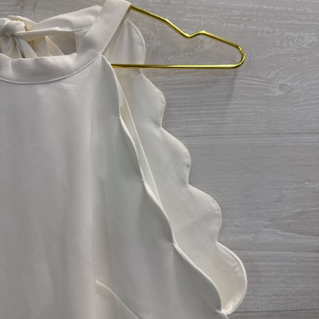 Vanilla Bay White Scallop Detail High Neck Dress Medium