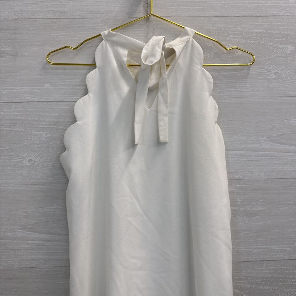 Vanilla Bay White Scallop Detail High Neck Dress Medium