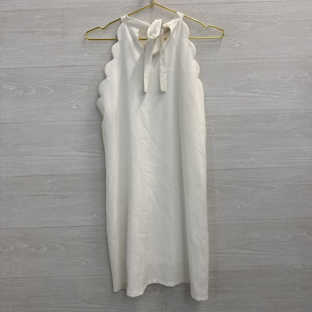 Vanilla Bay White Scallop Detail High Neck Dress Medium