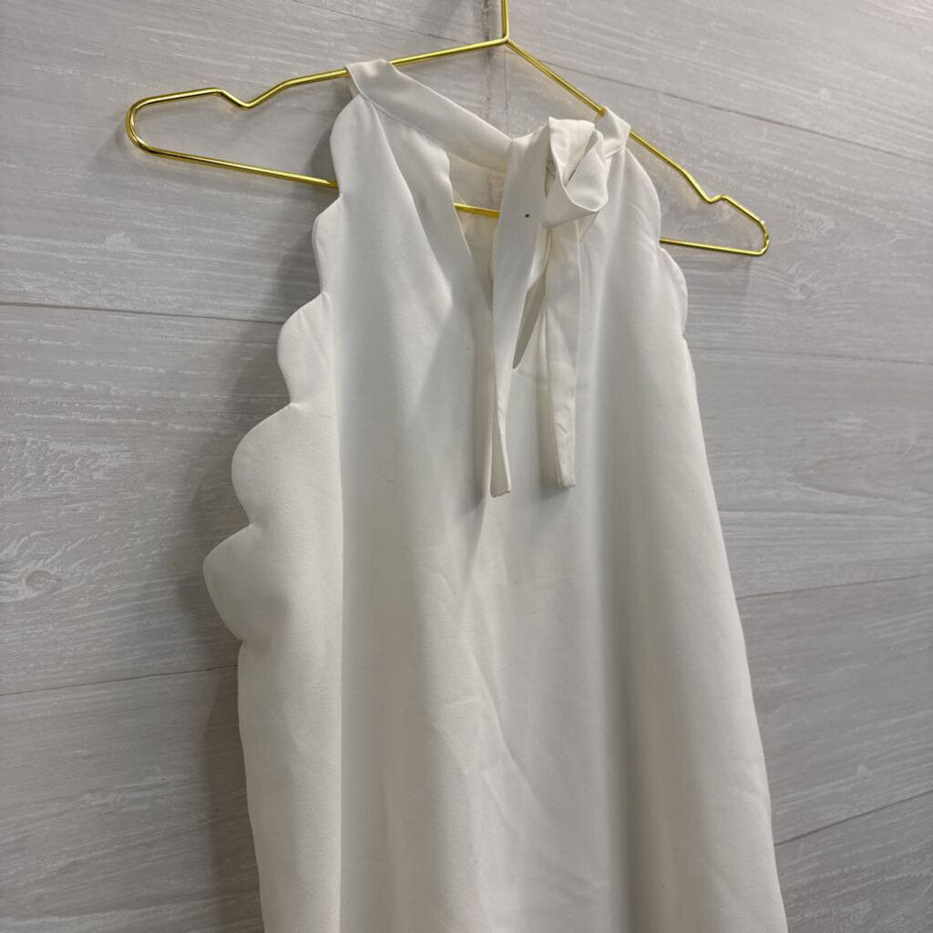 Vanilla Bay White Scallop Detail High Neck Dress Medium