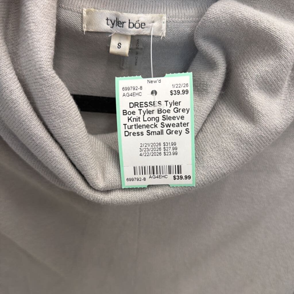 Tyler Boe Grey Knit Long Sleeve Turtleneck Sweater Dress Small