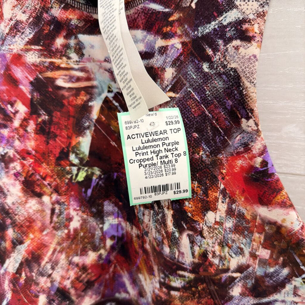 Lululemon Purple Print High Neck Cropped Tank Top 8