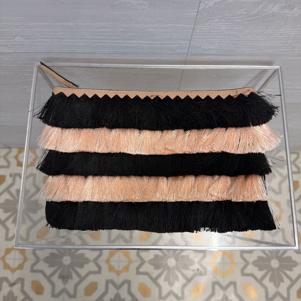 Black/ Pink Fringe Clutch Purse