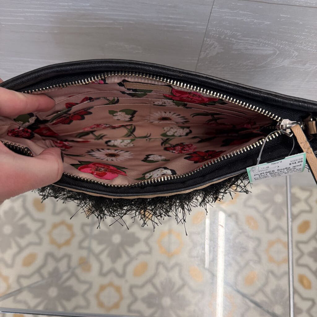 Black/ Pink Fringe Clutch Purse
