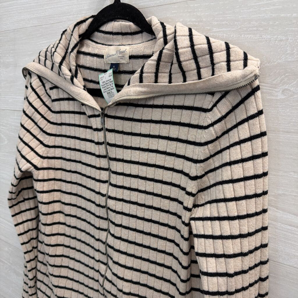 Black/ Beige Striped Knit Zip Up Long Sleeve Top Extra Large