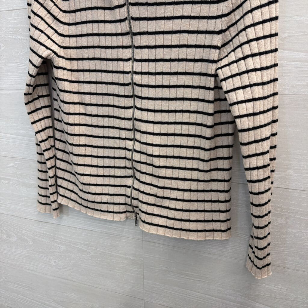 Black/ Beige Striped Knit Zip Up Long Sleeve Top Extra Large