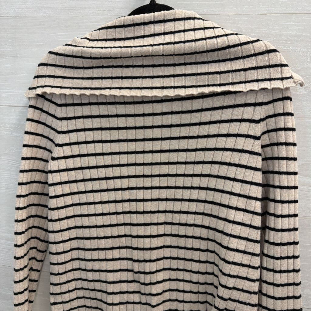 Black/ Beige Striped Knit Zip Up Long Sleeve Top Extra Large