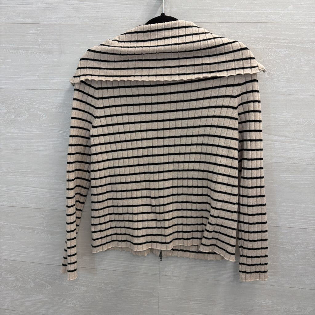 Black/ Beige Striped Knit Zip Up Long Sleeve Top Extra Large