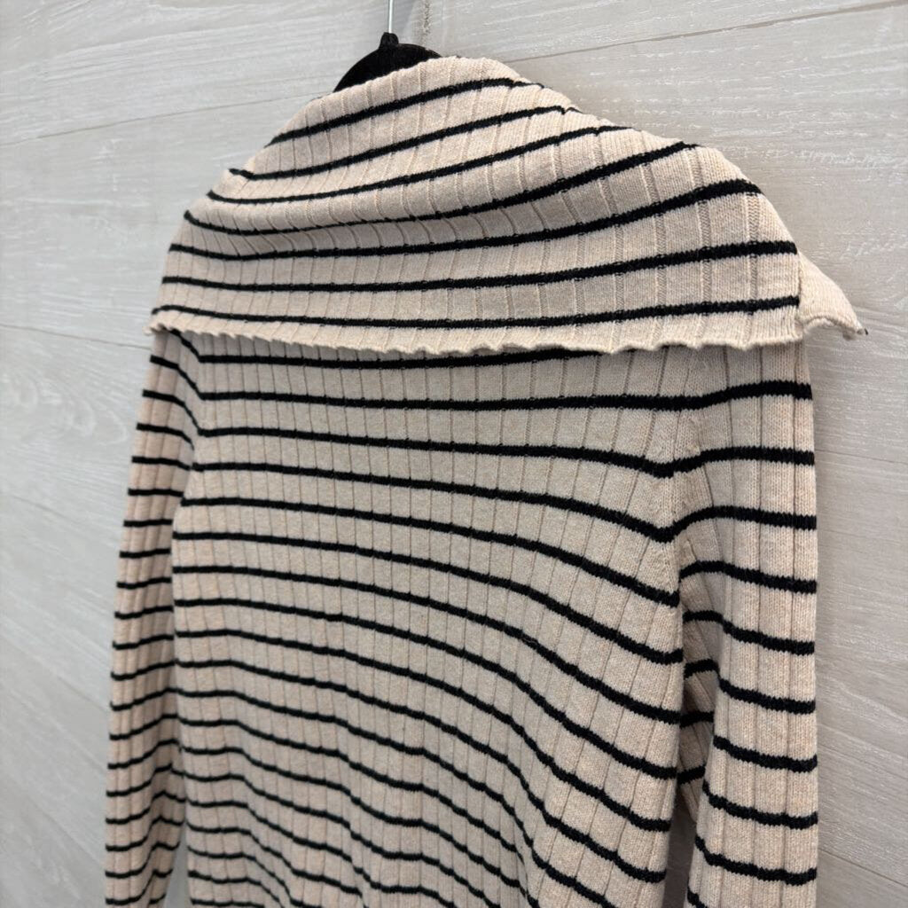 Black/ Beige Striped Knit Zip Up Long Sleeve Top Extra Large