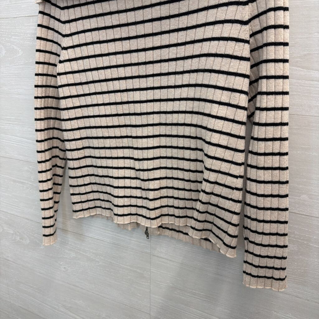 Black/ Beige Striped Knit Zip Up Long Sleeve Top Extra Large