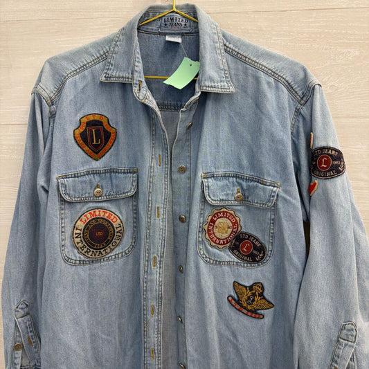 Limited Jeans Light Wash Chambray Long Sleeve Button Down Top With Patches Medium