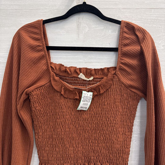 Altar'd State Orange Textured Cropped Long Sleeve Top Medium