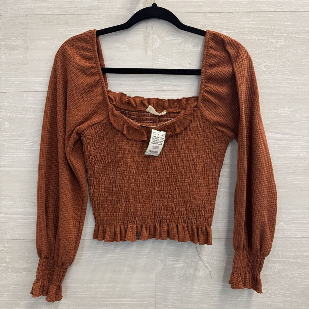Altar'd State Orange Textured Cropped Long Sleeve Top Medium