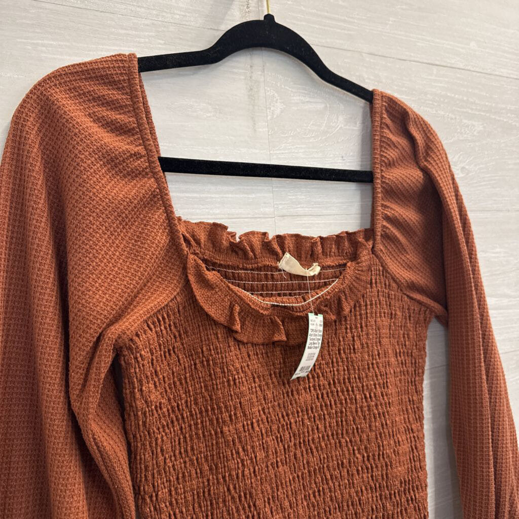 Altar'd State Orange Textured Cropped Long Sleeve Top Medium
