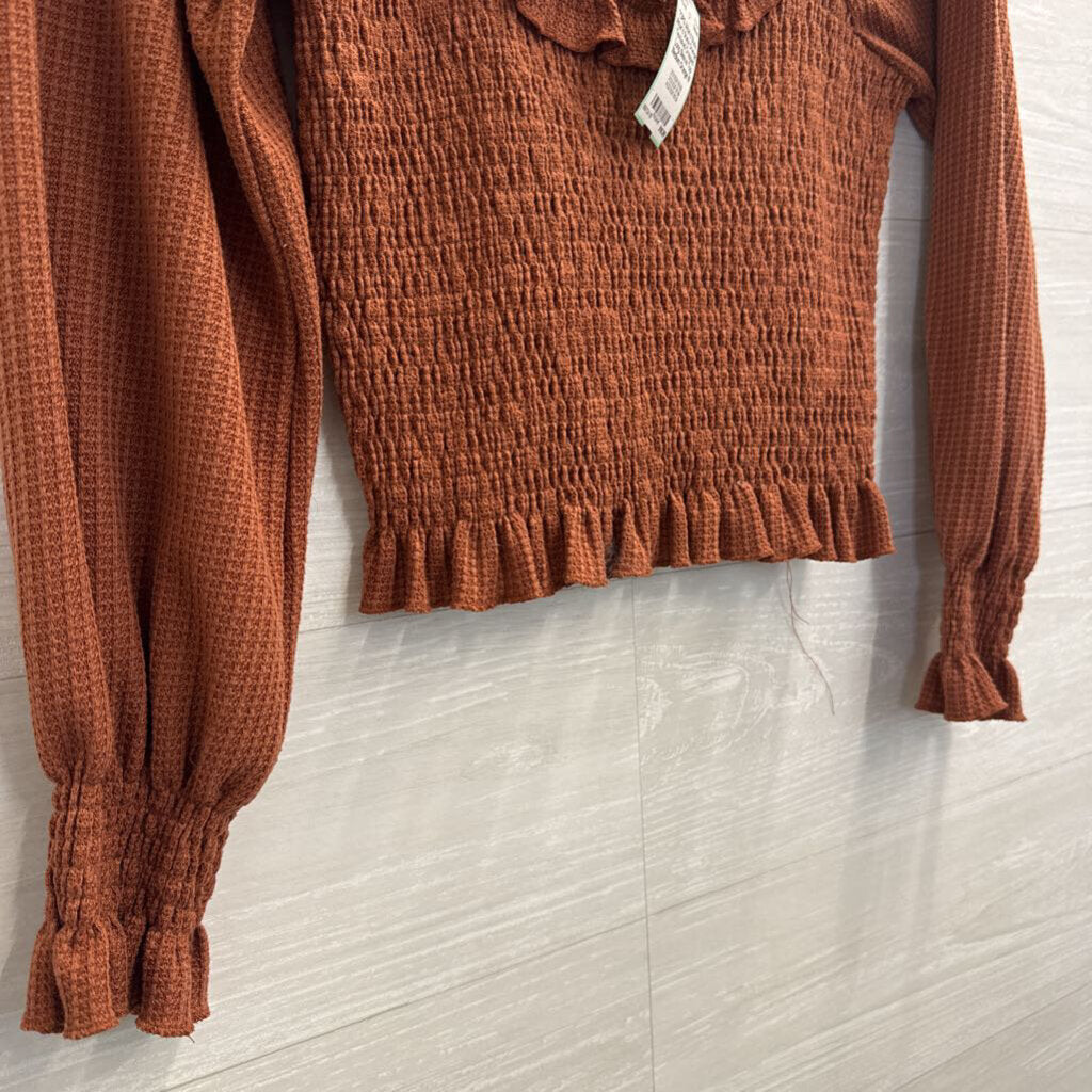 Altar'd State Orange Textured Cropped Long Sleeve Top Medium