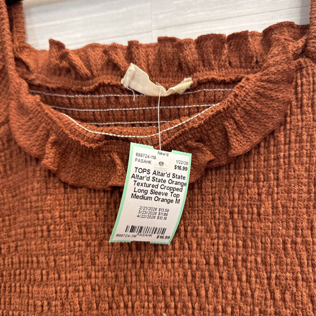 Altar'd State Orange Textured Cropped Long Sleeve Top Medium