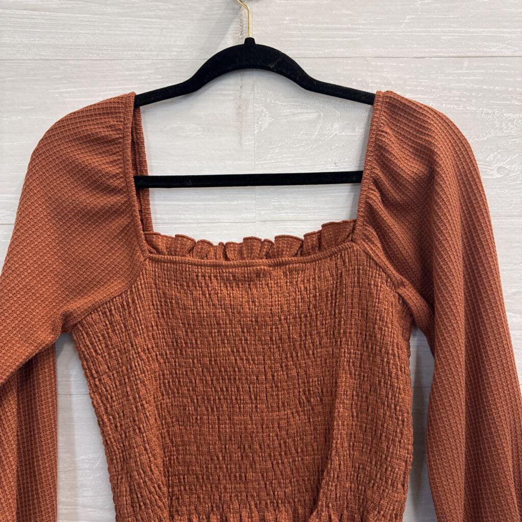 Altar'd State Orange Textured Cropped Long Sleeve Top Medium