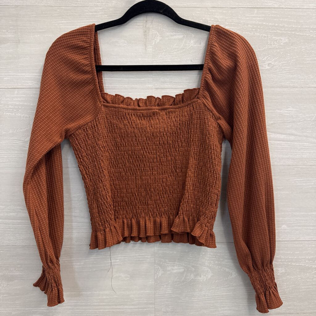 Altar'd State Orange Textured Cropped Long Sleeve Top Medium