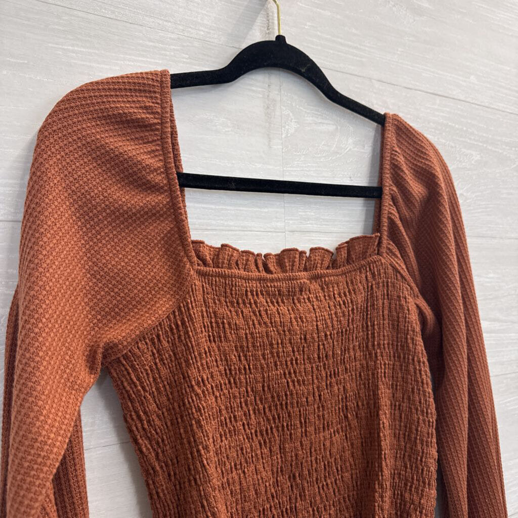 Altar'd State Orange Textured Cropped Long Sleeve Top Medium
