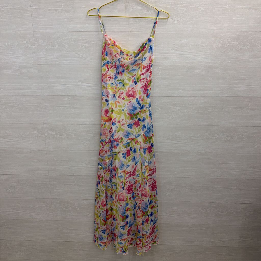 Abercrombie and Fitch White/ Multi Floral Print Midi Dress Small
