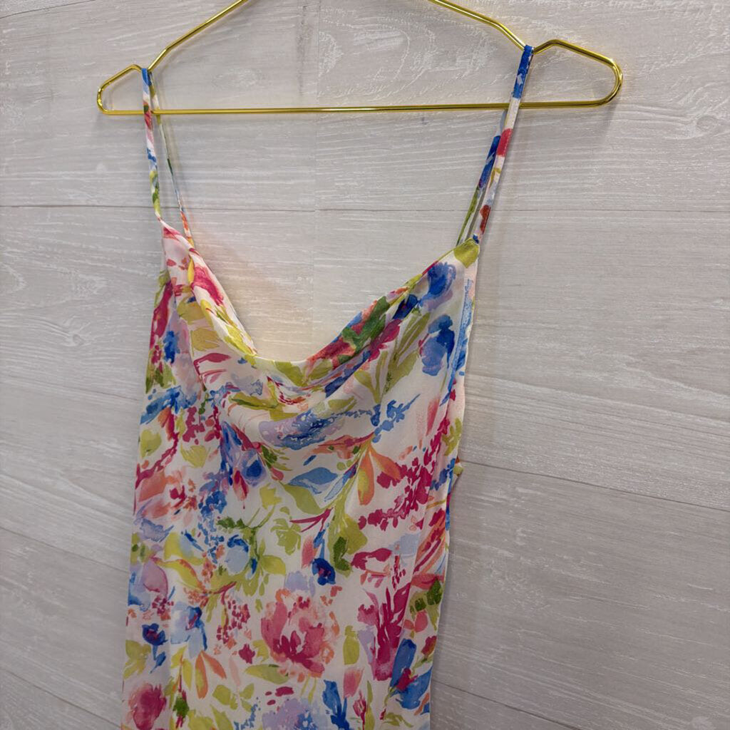 Abercrombie and Fitch White/ Multi Floral Print Midi Dress Small