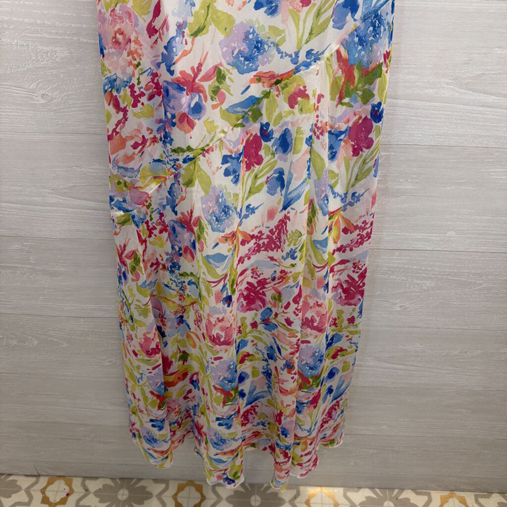 Abercrombie and Fitch White/ Multi Floral Print Midi Dress Small