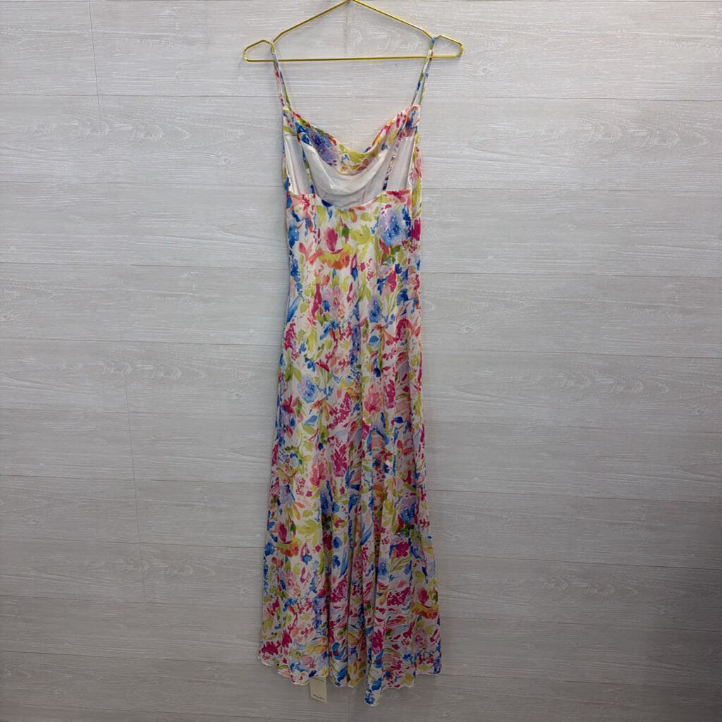 Abercrombie and Fitch White/ Multi Floral Print Midi Dress Small