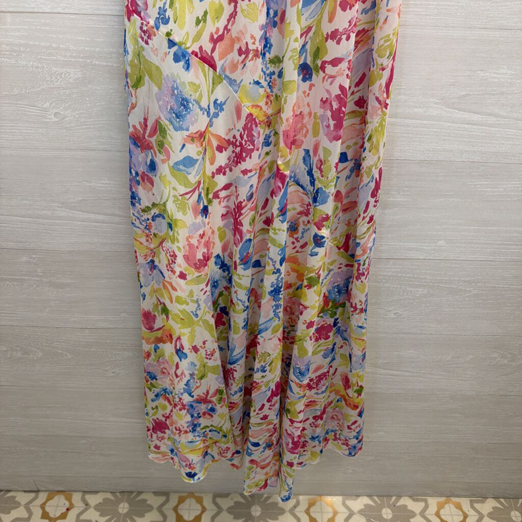 Abercrombie and Fitch White/ Multi Floral Print Midi Dress Small