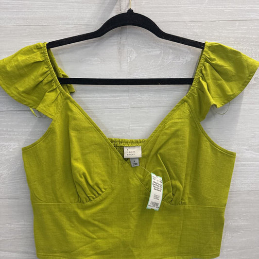 Green Flutter Short Sleeve Crop Top Small