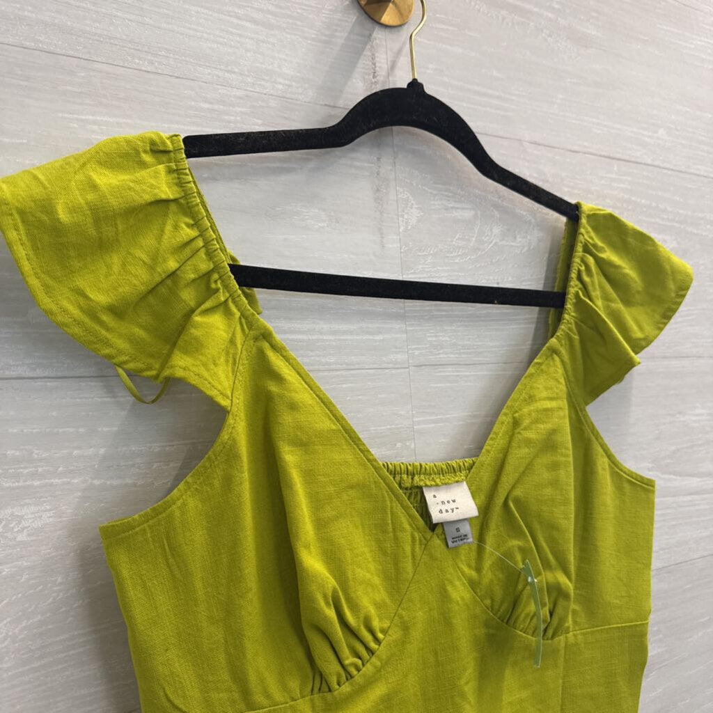 Green Flutter Short Sleeve Crop Top Small