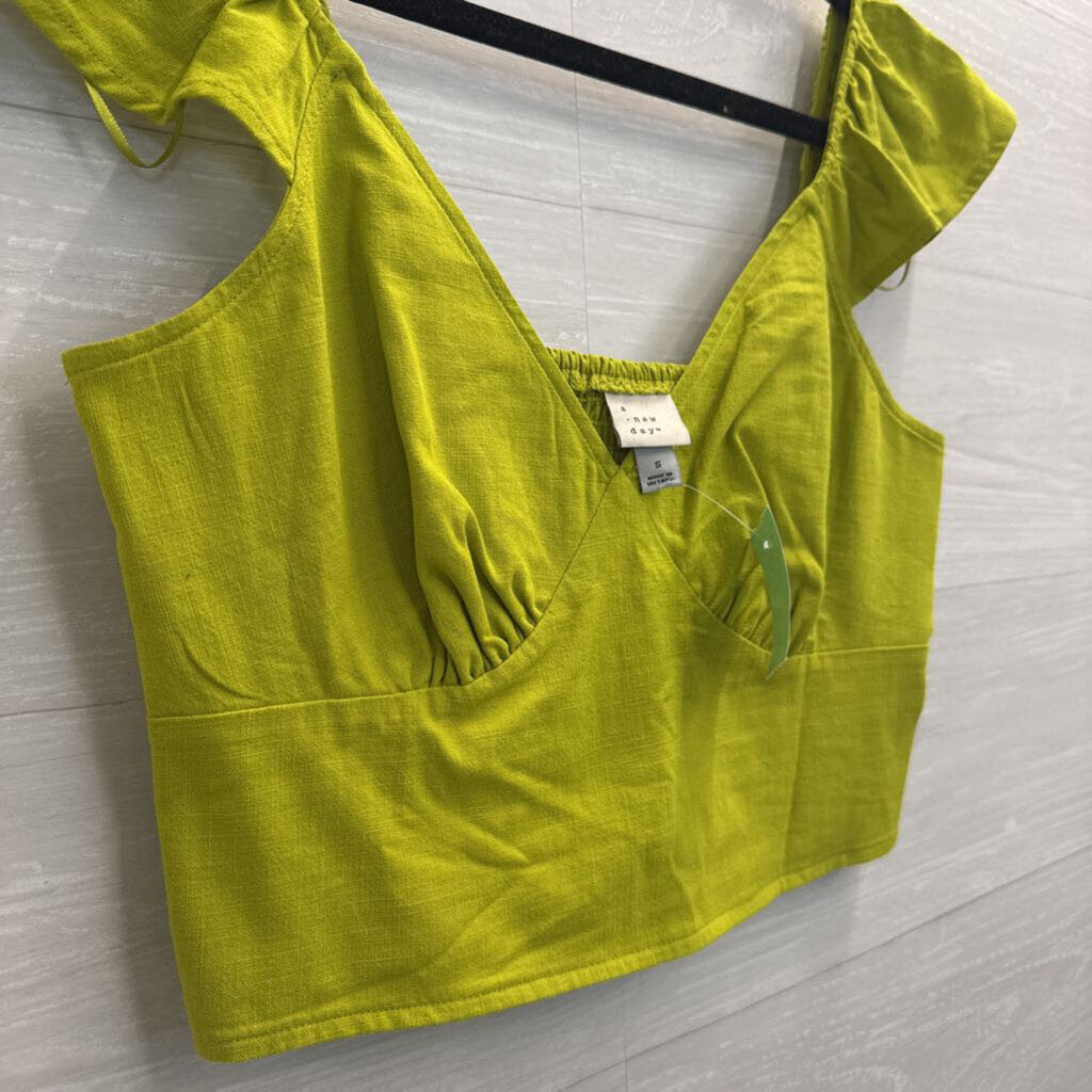 Green Flutter Short Sleeve Crop Top Small