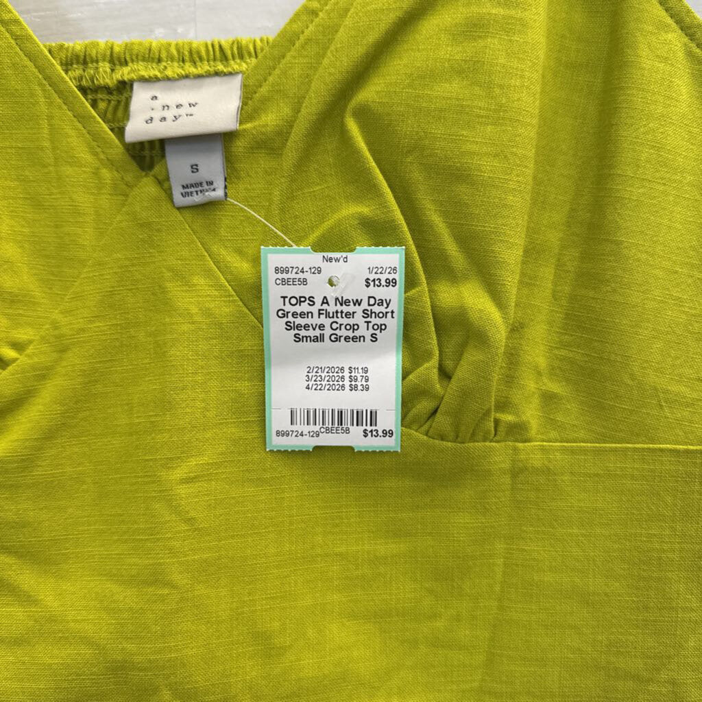 Green Flutter Short Sleeve Crop Top Small