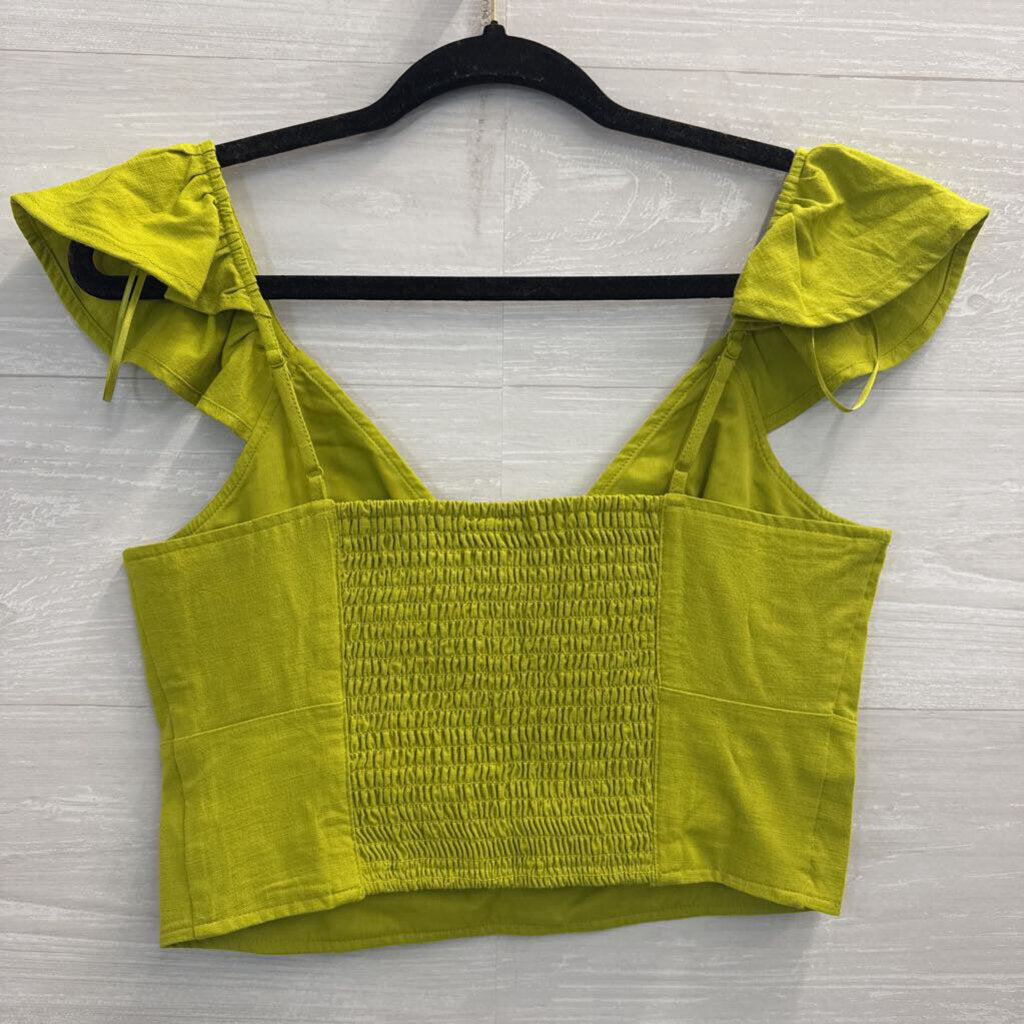 Green Flutter Short Sleeve Crop Top Small