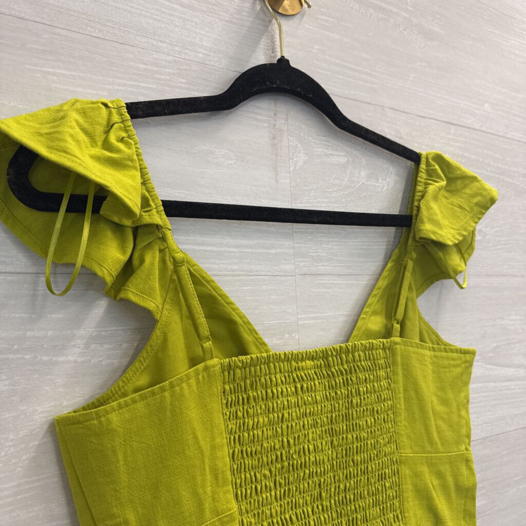 Green Flutter Short Sleeve Crop Top Small