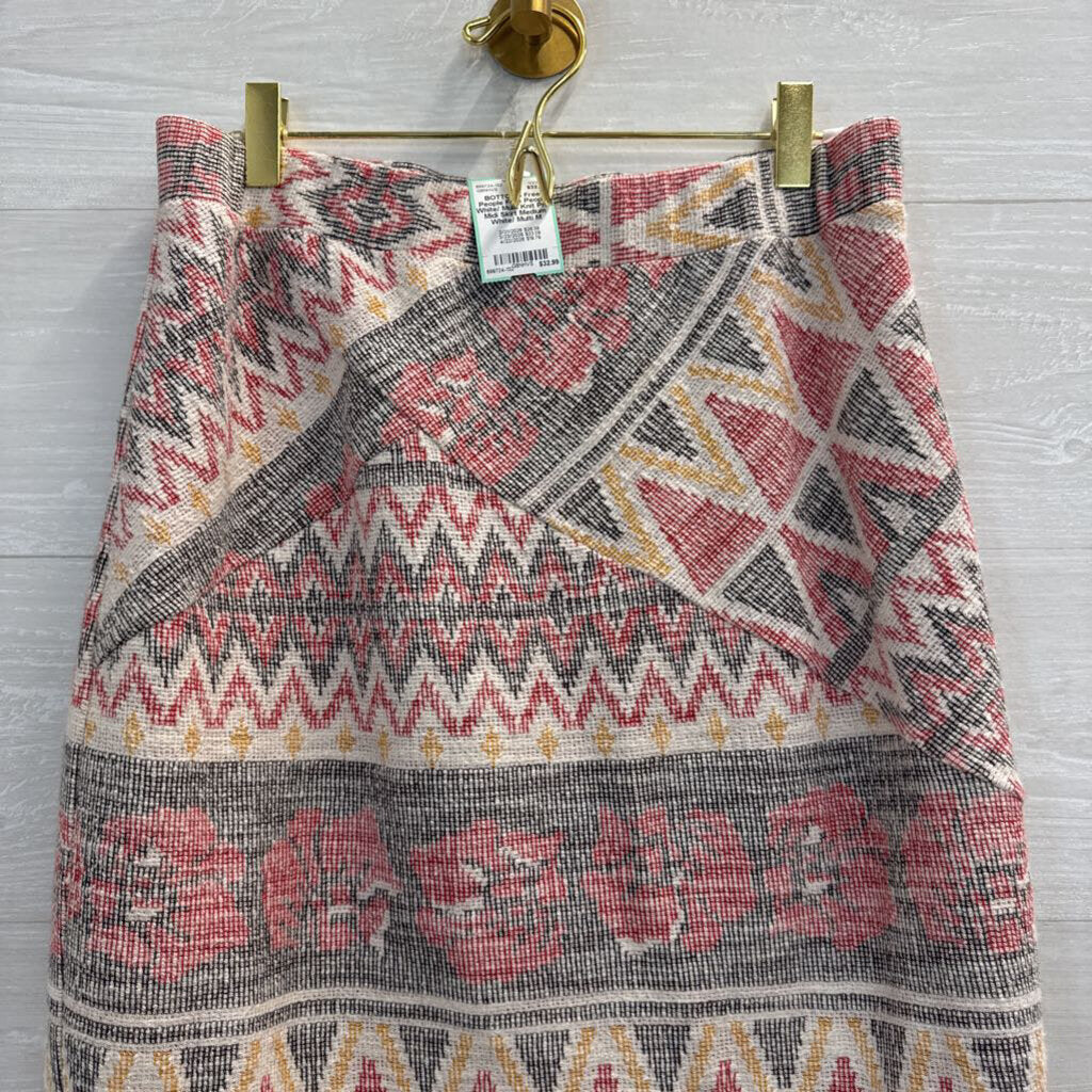 Free People White/ Multi Knit Print Midi Skirt Medium
