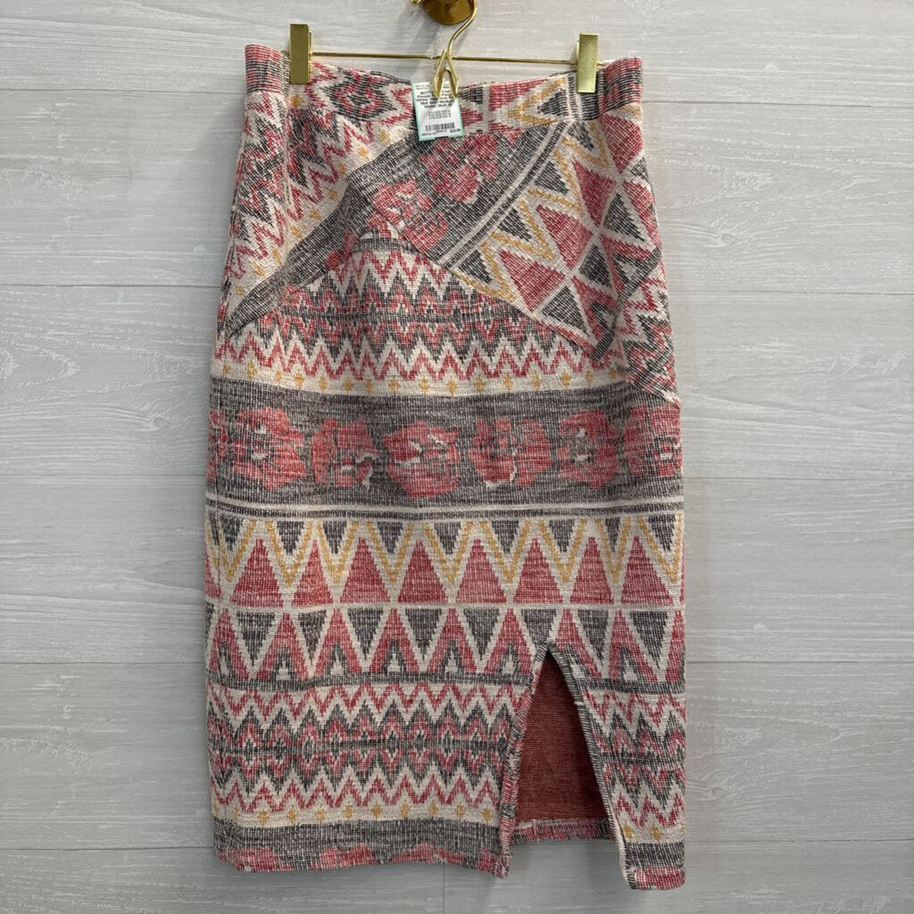 Free People White/ Multi Knit Print Midi Skirt Medium