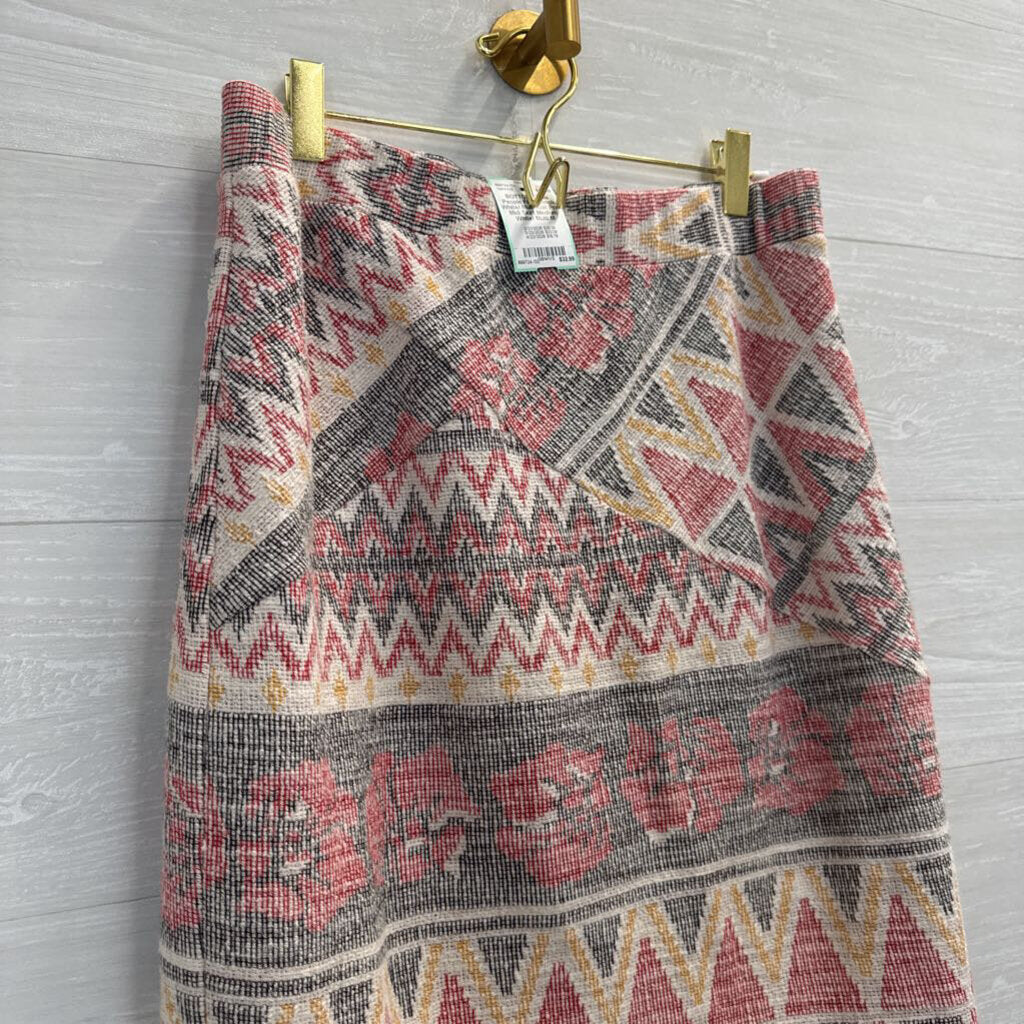 Free People White/ Multi Knit Print Midi Skirt Medium